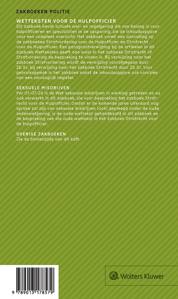 Zakboek Wetteksten voor de Hulpofficier 2025