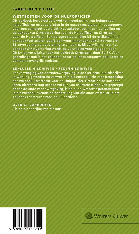 Zakboek Wetteksten voor de Hulpofficier 2026