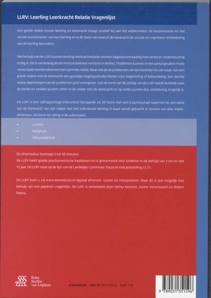 Leerling Leerkracht Relatie Vragenlijst (LLRV) - handleiding