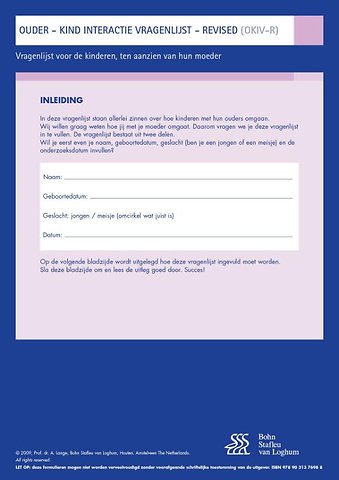 Ouder Kind Interactie Vragenlijst (OKIV-R) - vragenlijst voor kinderen ten aanzien van hun moeder