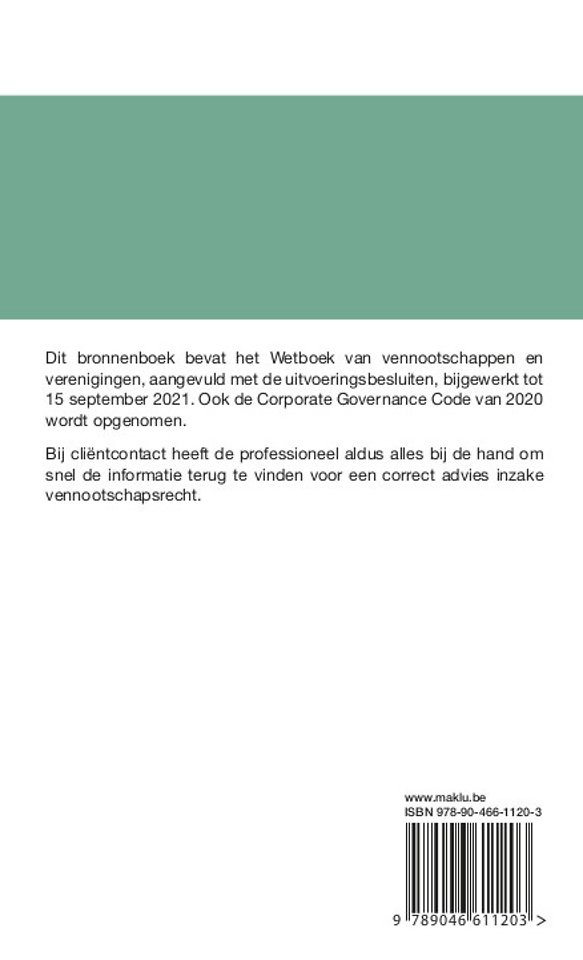 Bronnenboek Wetboek vennootschappen en verenigingen met uitvoeringsbesluiten