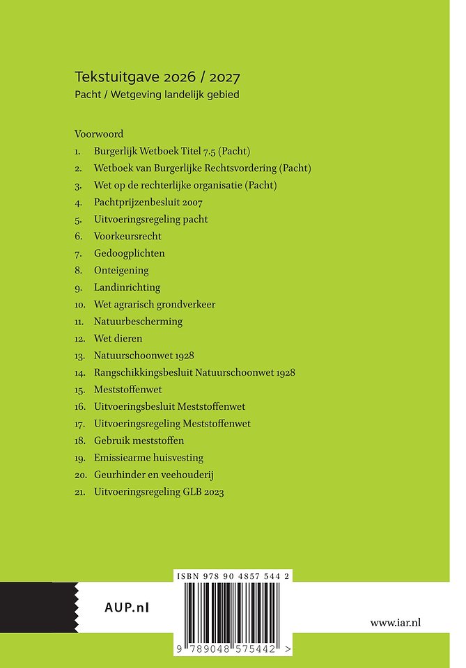 Pacht / Wetgeving landelijk gebied - Tekstuitgave 2026-2027