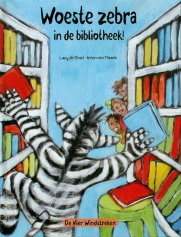 Woeste zebra in de bibliotheek