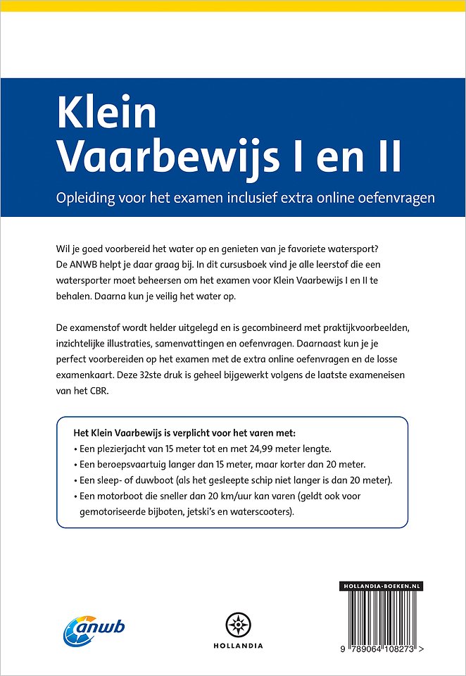 ANWB Cursusboek Klein Vaarbewijs I en II inclusief online examentraining