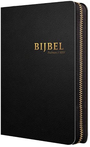 Bijbel (HSV) met Psalmen - zwart leer met goudsnee, rits en duimgrepen