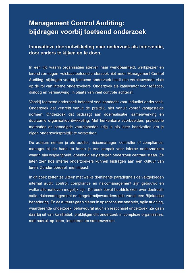 Management control auditing: bijdragen voorbij toetsend onderzoek