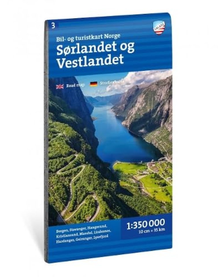 Car and tourist map South and West Norway (Sør- og Vestlandet)
