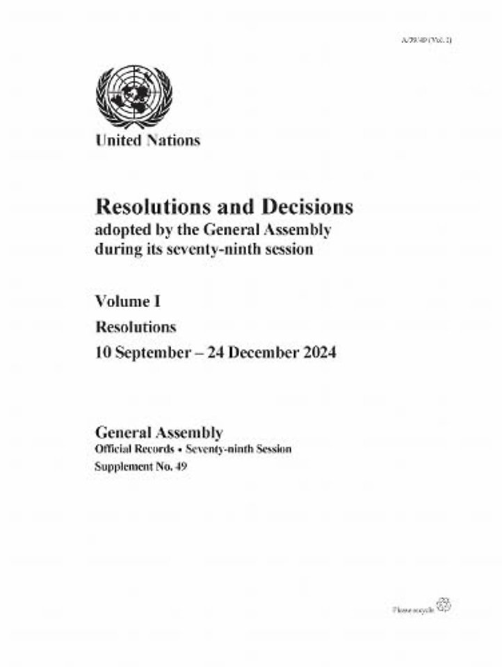 Resolutions and Decisions Adopted by the General – Resolutions, 10 September – 24 December 2024