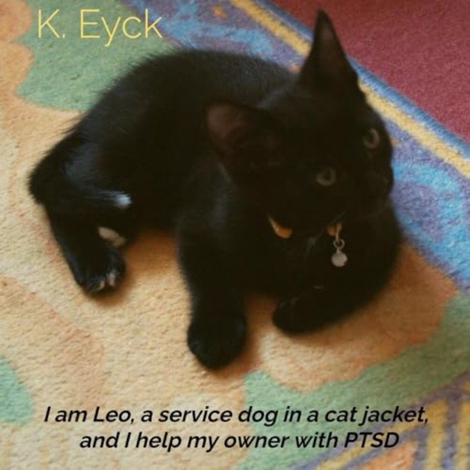 I'm Leo, a service dog in a cat jacket, and I'm helping my owner with PTSD