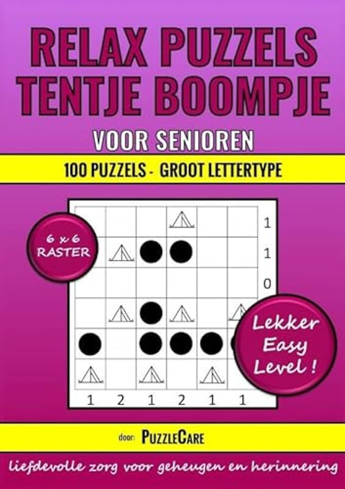 Relax Puzzels: Tentje Boompje voor Senioren 6x6 Raster - 100 Puzzels Groot Lettertype - Lekker Easy Level!