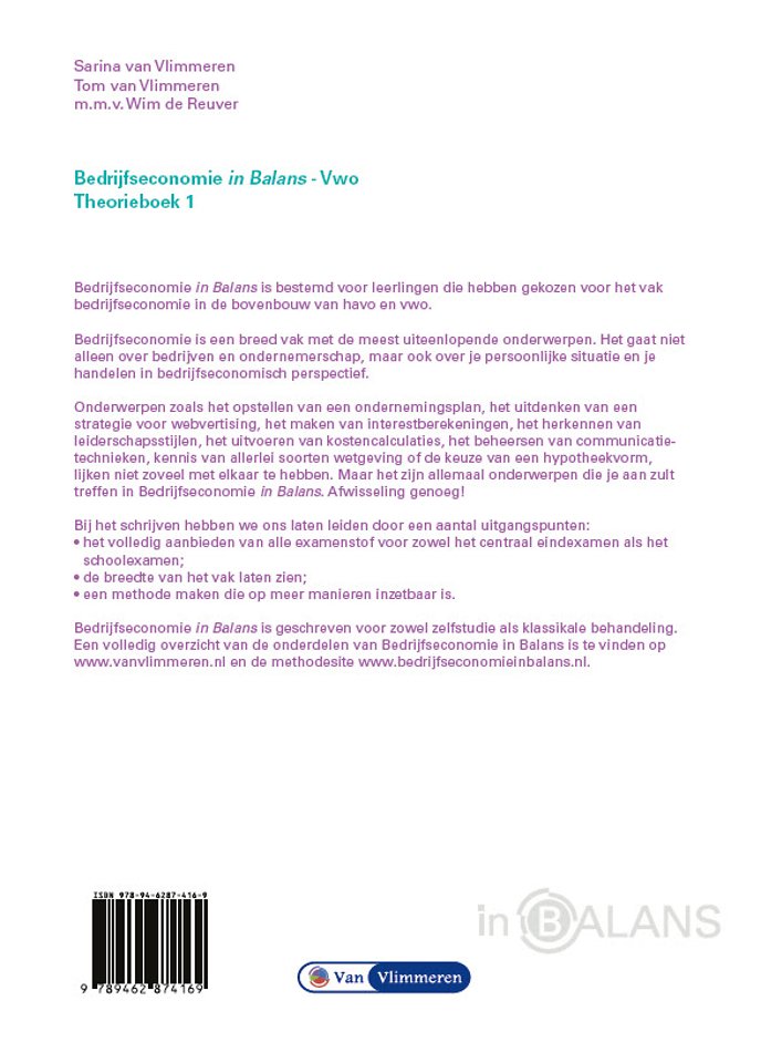 Bedrijfseconomie in Balans vwo theorieboek 1