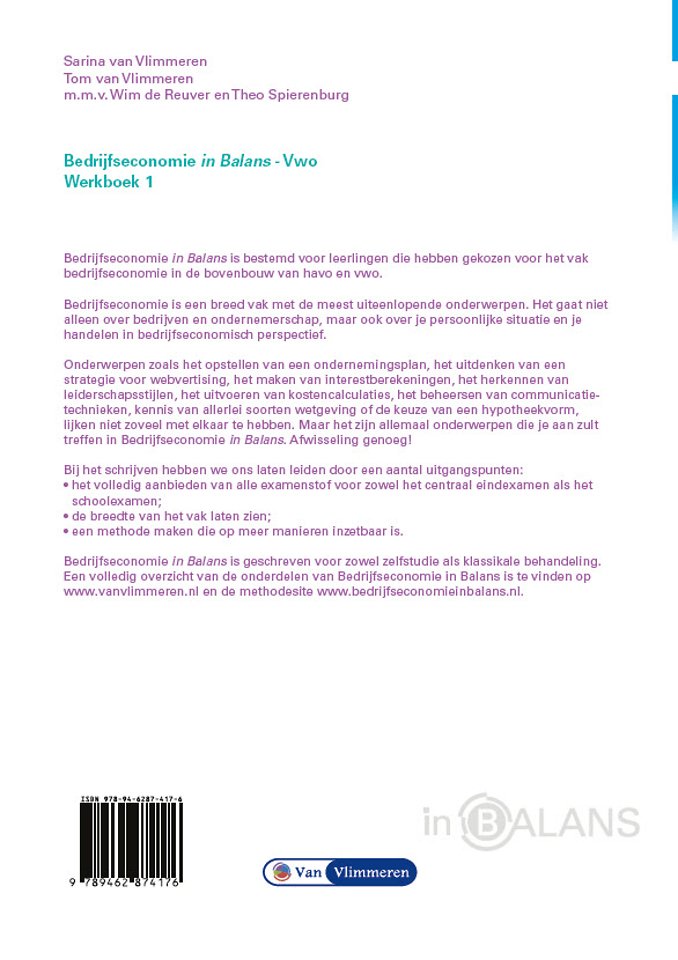 Bedrijfseconomie in Balans vwo werkboek 1