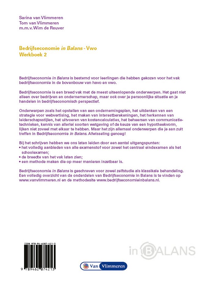 Bedrijfseconomie in Balans Vwo Werkboek 2