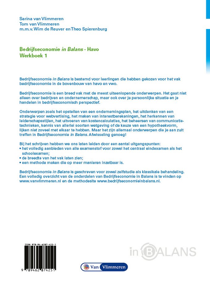 Bedrijfseconomie in Balans havo werkboek 1