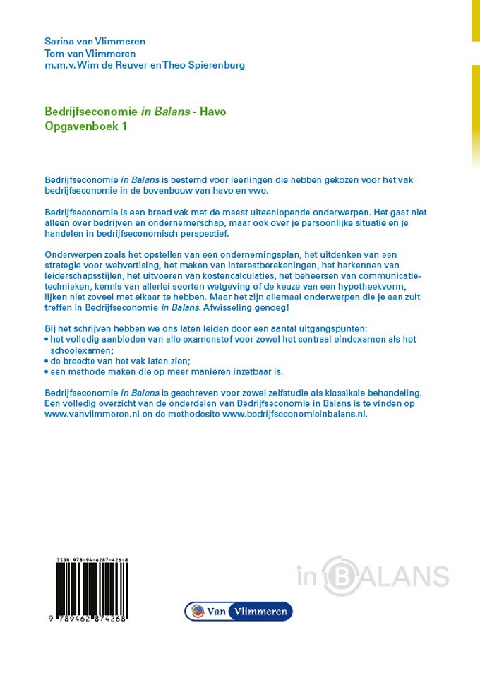 Bedrijfseconomie in Balans havo opgavenboek 1