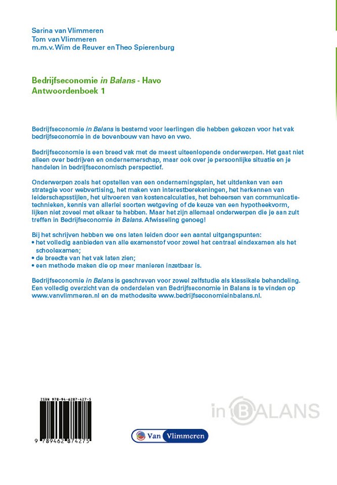 Bedrijfseconomie in Balans havo antwoordenboek 1