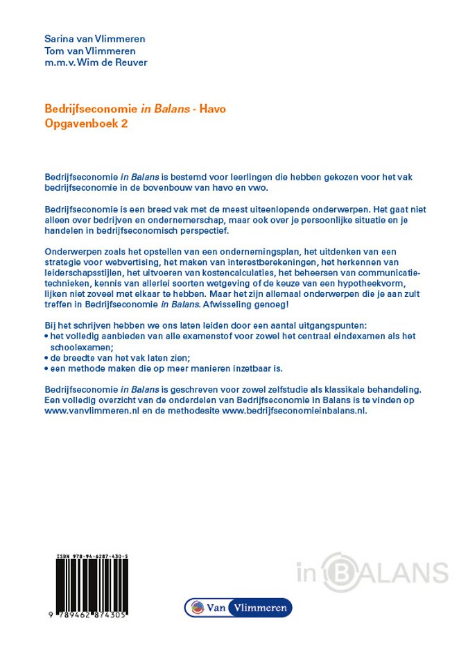 Bedrijfseconomie in Balans Havo Opgavenboek 2