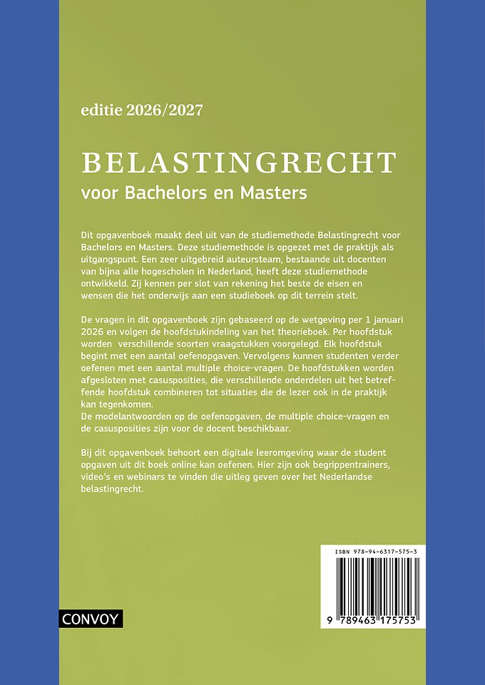 Belastingrecht voor Bachelors en Masters Opgavenboek 2026-2027