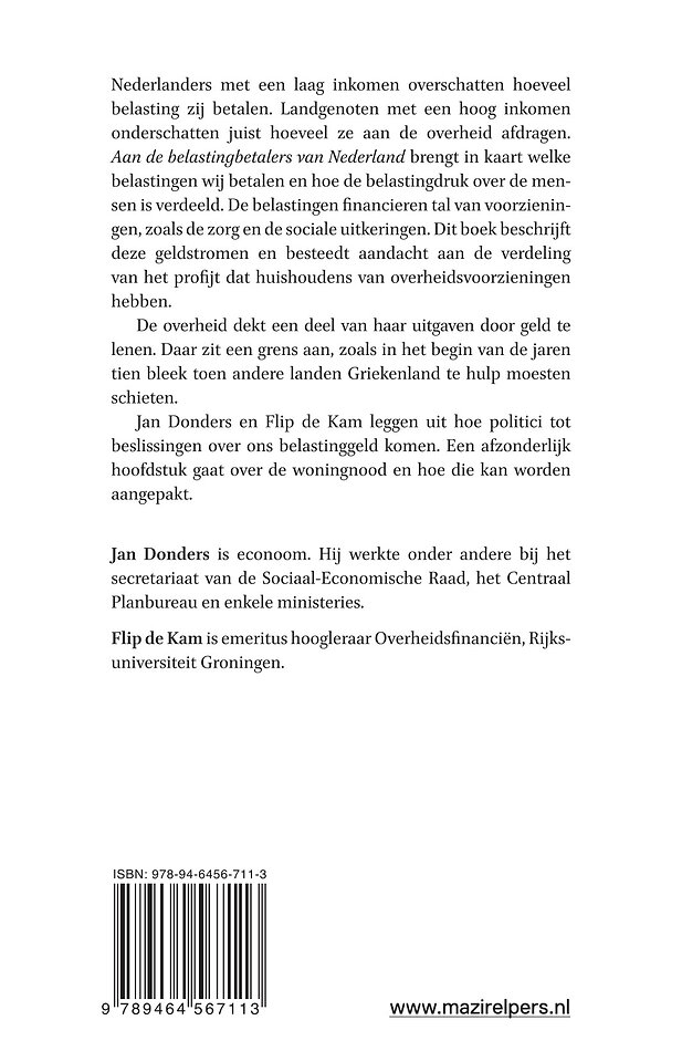 Aan de belastingbetalers van Nederland