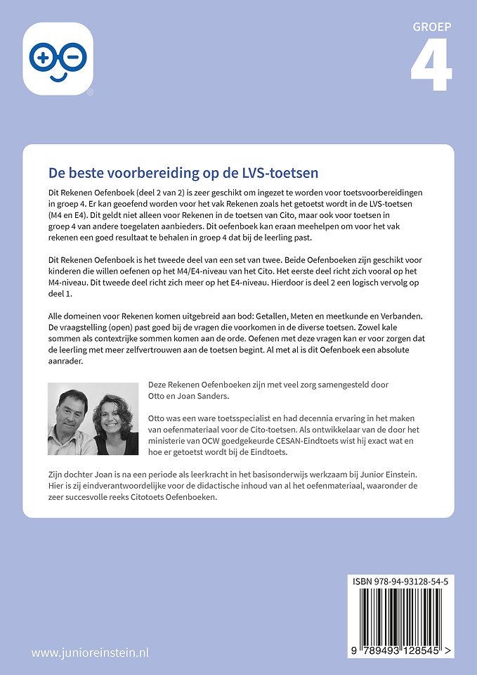 Rekenen Oefenboek deel 2 groep 4 Geschikt voor de LVS-toetsen van het Cito 3.0 - M4/E4