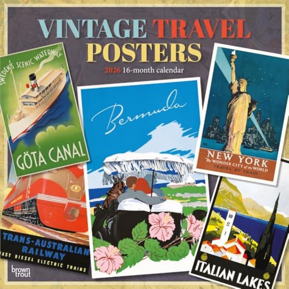 Vintage Travel Posters 2026 Square Flap Calendar