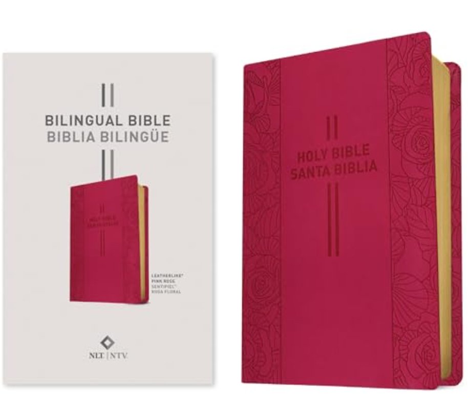 Bilingual Bible / Biblia bilingue NLT/NTV (LeatherLike, Pink Rose)