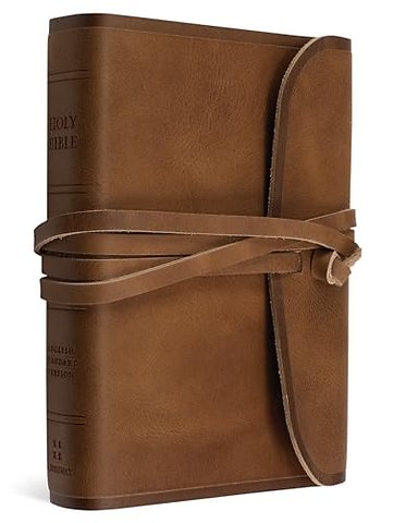 ESV Large Print Compact Bible, Red Letter (Natural Leather, Brown, Flap with Strap)