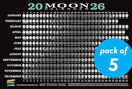 2026 Moon Calendar Card (5 pack) – Lunar Phases, Eclipses, and More!